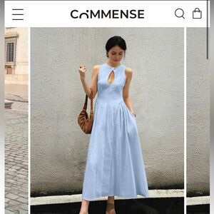 Commense Cotton and Linen pleated cutout midi dress